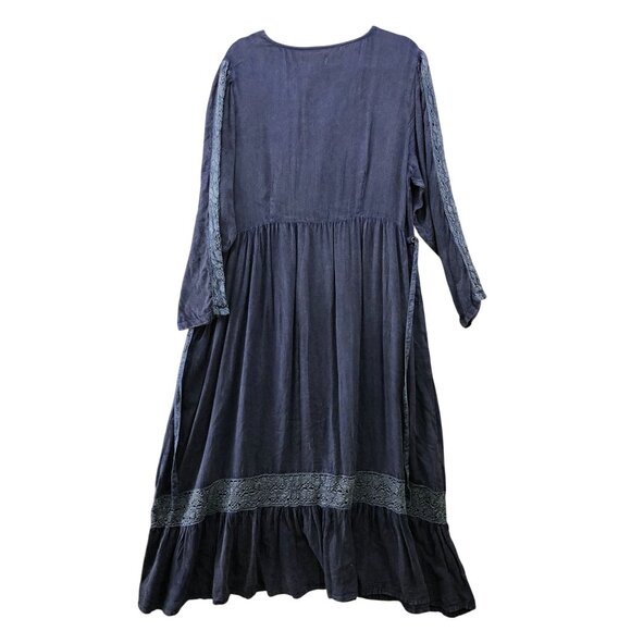 NWT April Cornell Maxi Dress XL Sunwashed Navy Agatha Long Sleeve Blue Rayon - Picture 2 of 13